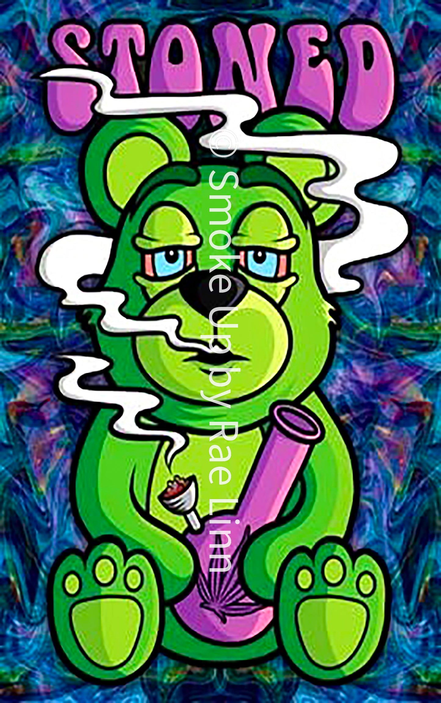 Stoned Gummy Bear Holding Bong