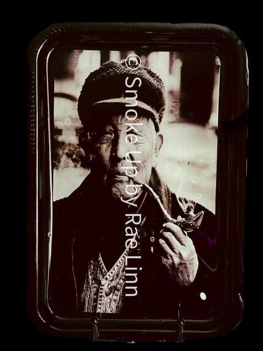 Old Man Smoking Pipe – Black & White Graphic
